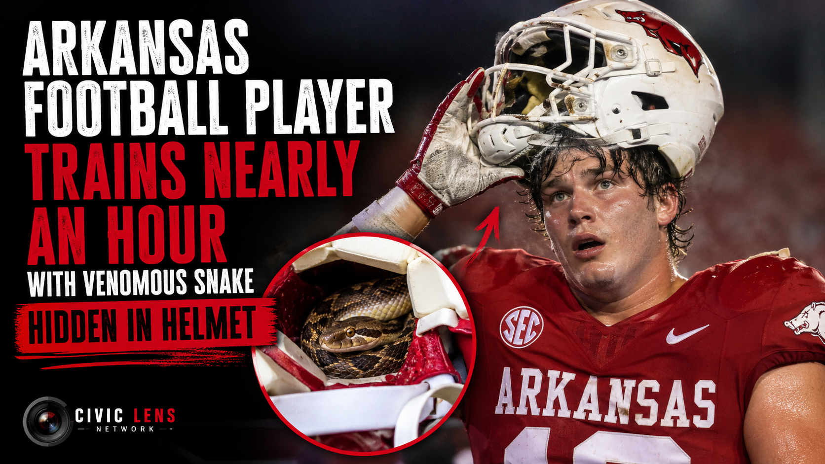 Arkansas Football Player Trains Nearly an Hour With Venomous Snake Hidden in Helmet