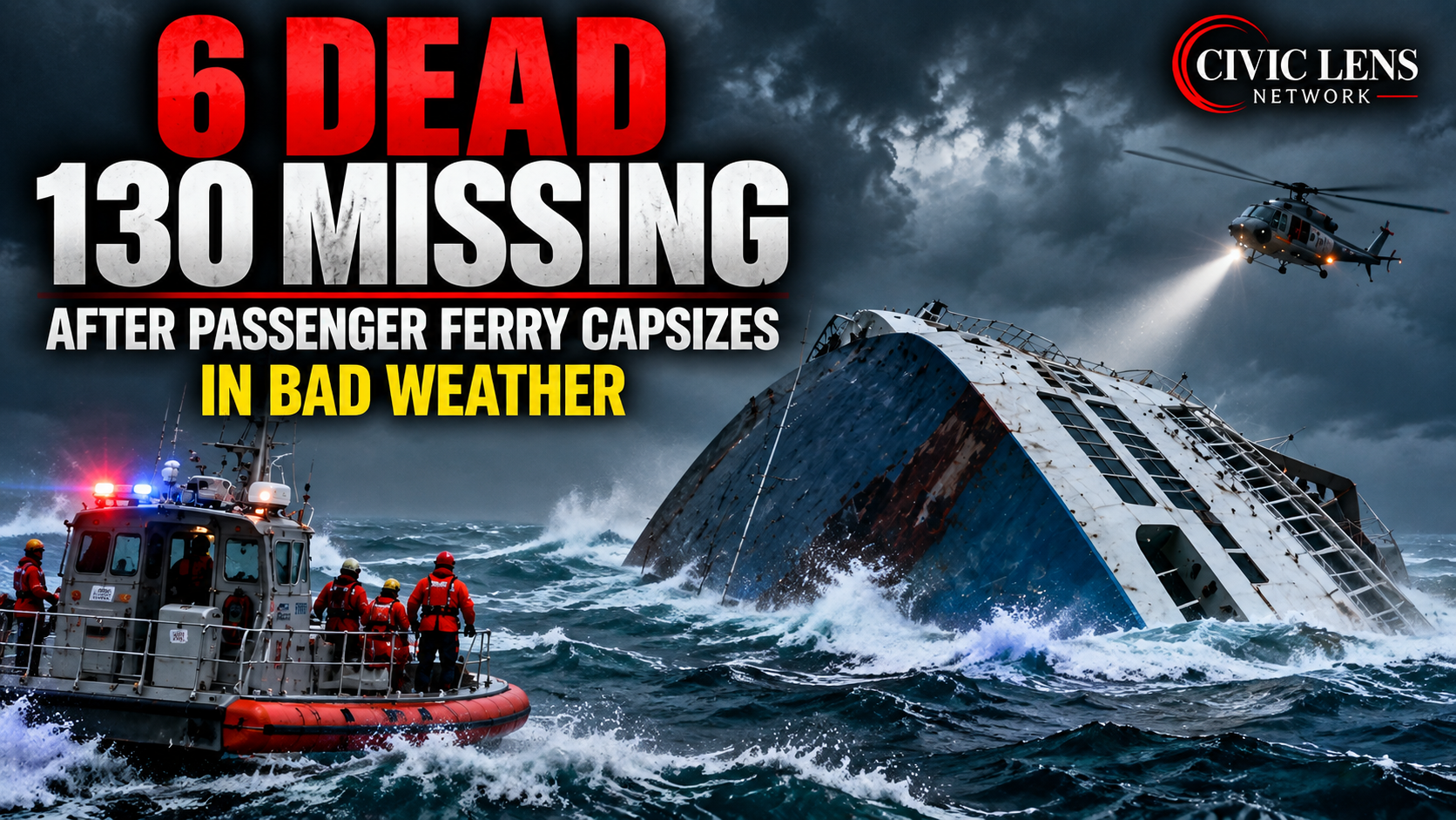6 Dead, 130 Missing After Passenger Ferry Capsizes in Bad Weather